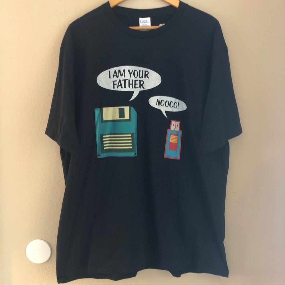 Port and Co shirt men’s xxl short sleeve T-shirt floppy disk & flash drive EUC